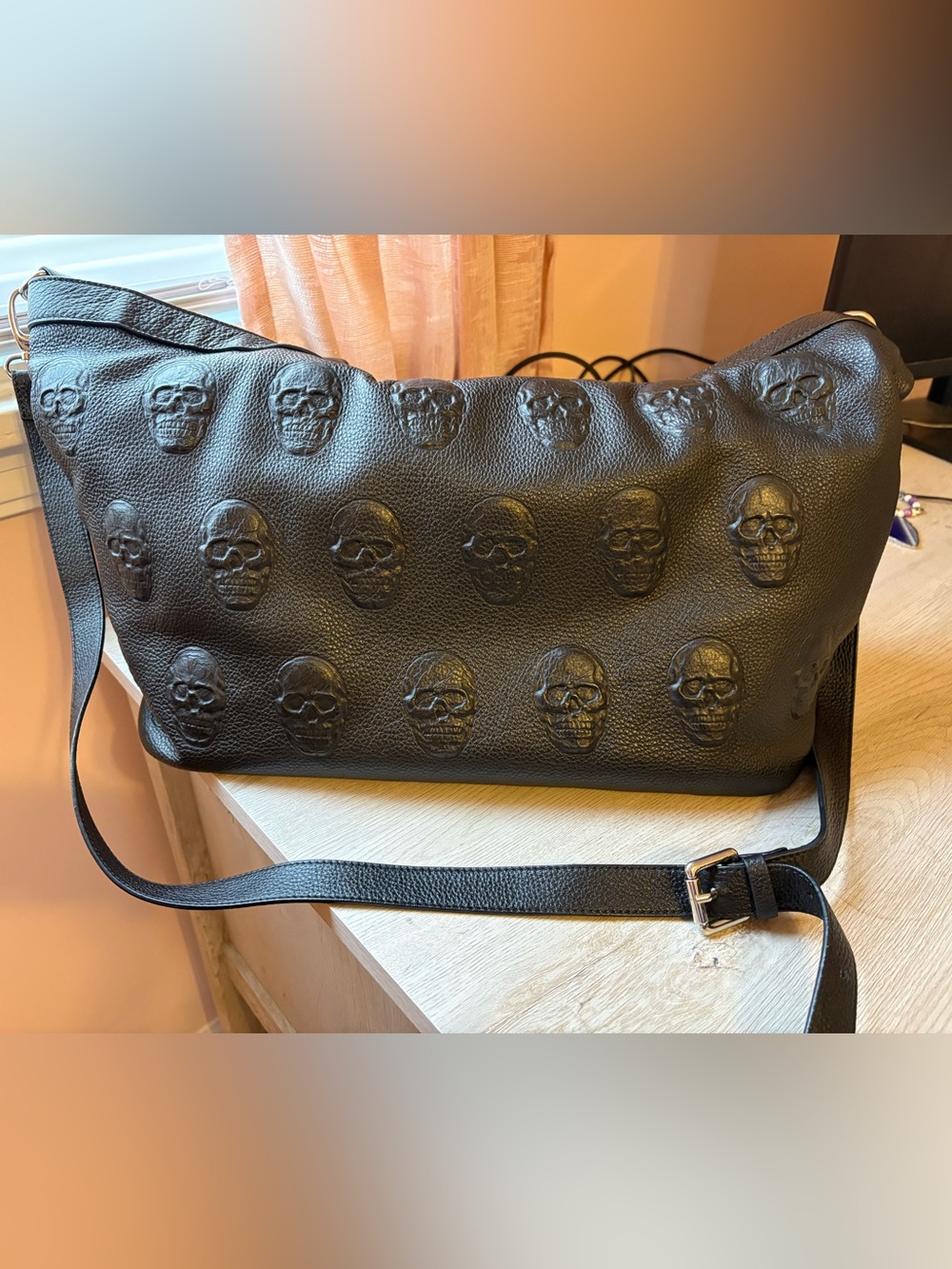Embossed Skull Leather Crossbody Bag - Picture 2 of 3